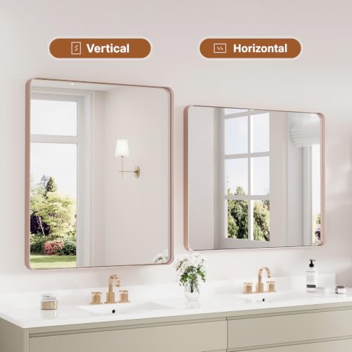 Image of Kosmonia 36x30 Inch Bathroom Vanity Mirror Brushed Rose Gold