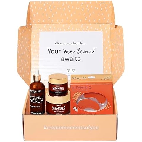 SpaLife Complete Vitamin C Skin Care Variety Bundle - Nourishing Under Eye Patches, Revitalizing Face & Eye Cream, and Potent Facial Serum for Youthful Radiance - Skincare Gift Set for Dry Skin Cover