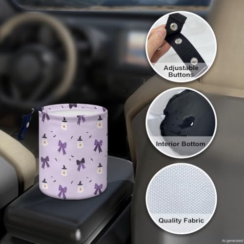 Image of Halloween Cute Ghost Bow Print Car Trash Can,Waterproof Garbage Bin, Universal Hanging Cars Garbage Can Cars Interior Accessories Most Vehicle SUV Truck