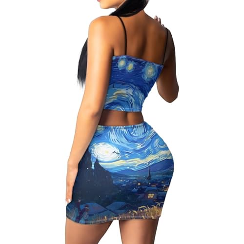 Image of Biyejit Women's 2 Piece Summer Outfits Spaghetti Strap Crop Tops and Bodycon Mini Skirt Dress Set Plus Size S-4XL