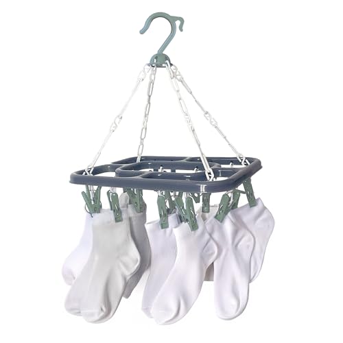 Tool & Tree Faltbarer Wäscheaufhänger Grau & Grün - mit 18 Klammern - Kompakter Wäscheständer für Camping, Reise & Balkon - Wäschetrockner für Socken, Unterwäsche & Handtücher - 230x85mm klappbar