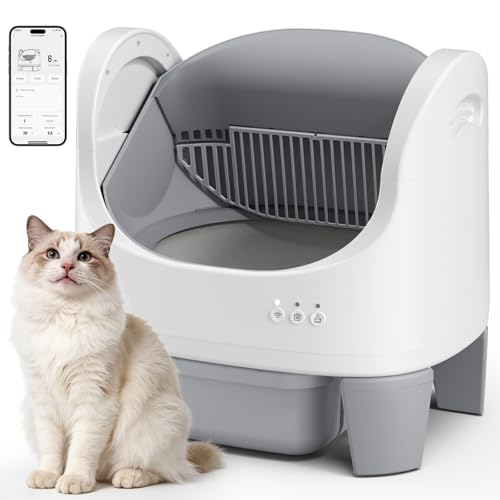 Cumrige Automatic Litter Box Self Cleaning Litter Box for Multiple Cats with Open Top Design App Control Safety Protection Quiet Easy Setup with 2 roll Litter Bags