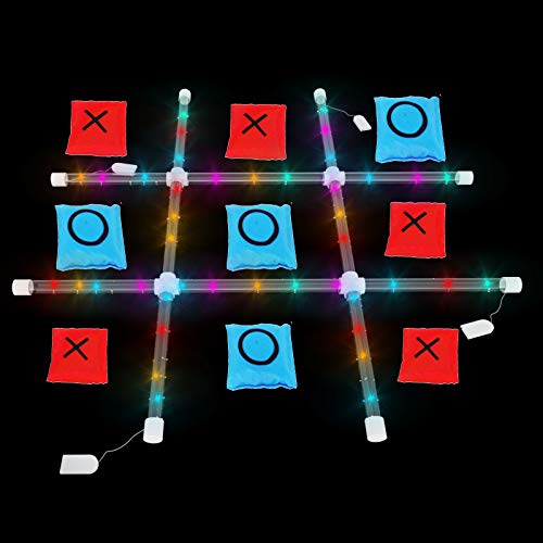 OTTARO Outdoor Games Glow in Dark for Adult and Kids, Giant Tic Tac Toe Game Set with Light, Premium PVC Framed Yard Game for Famlily, Night Party (4ft x 4ft)