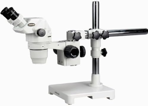 AmScope ZM-3BW3 Professional Binocular Stereo Zoom Microscope, EW10x and EW25x Eyepieces, 2X-225X Magnification, 0.67X-4.5X Zoom Objective, Ambient Lighting, Single-Arm Boom Stand, Includes 0.3x and 2.0x Barlow Lenses