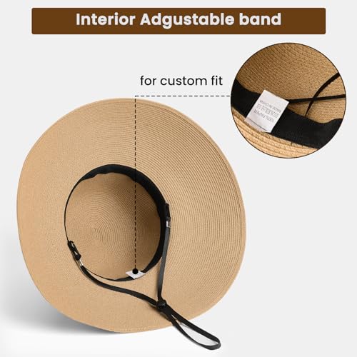 Image of Beach Sun Hats for Women - Wide Brim Straw Womens Summer Hat with Wind Lanyard Roll Up, Foldable Beach Hat UV Protection