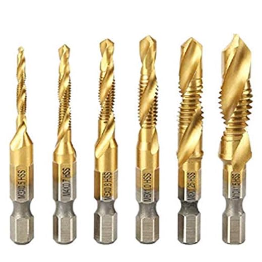 aiyun Titanium Combination Drill & Tap Bit Set - 6 Piece Drill Tap Bits M3-M10