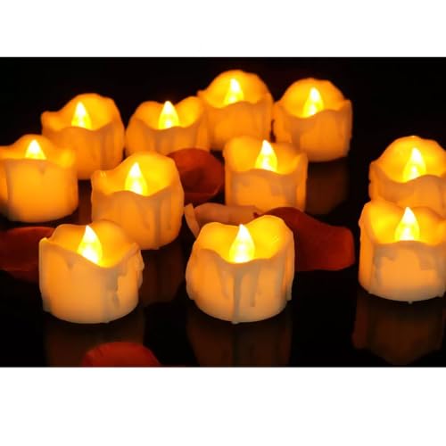 Jonami Candele LED Sfarfallio Senza Fiamma 12pcs Candela Elettrica a Batteria Luci Decorazione per Halloween Natale – Luce Calda