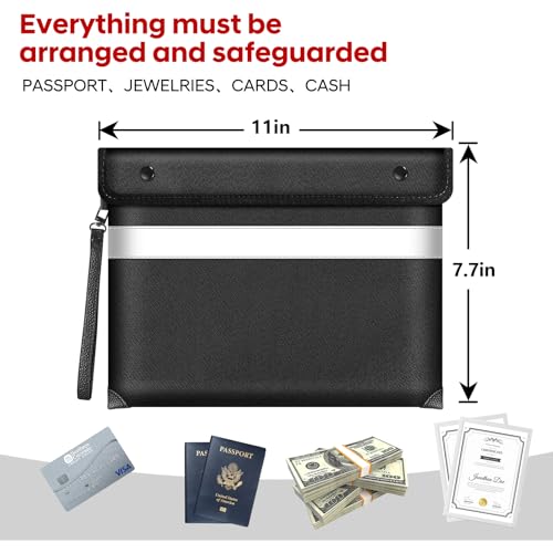 Image of Fireproof Bag Dual Reflective Strips, Waterproof Zipper, 5200F Heat | Fireproof Waterproof Bag, 11 x 7.7 Inch Portable Document Storage with Carry Handle for Passports,Jewelry and Important Items