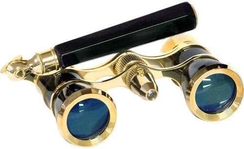 Lascala Optics Lolanta Opera Glasses, Lorgnette and Flashlight, Black Body, Golden Rings