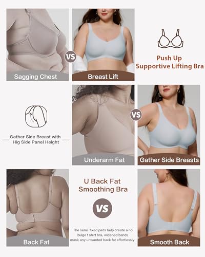 Image of HORISUN Seamless Bras Full Coverage Wireless Push Up Bra for Women No Underwire Comfort V Neck Bralettes with Support