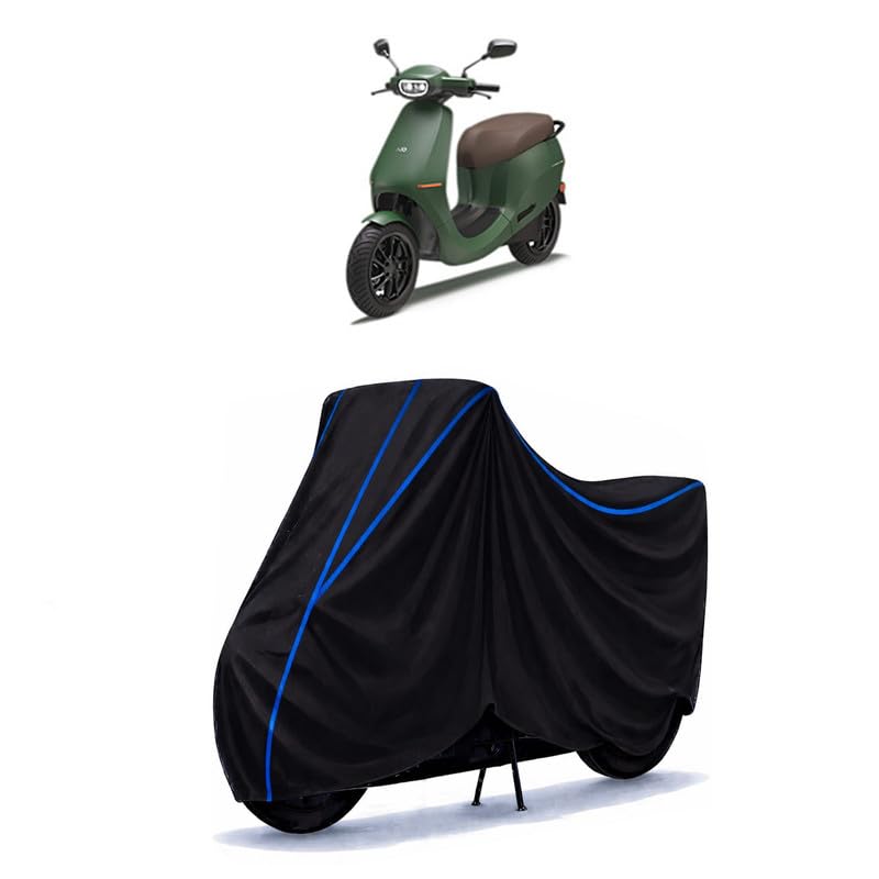 Image of Scooty Cover Water Resistant for S1 Pro | Universal Scooter & Bike Cover | Heavy Duty UV Protection | Dust, Rain & Scratch Protection | Elastic Fit All Weather Indoor Outdoor | Black with Blue Piping