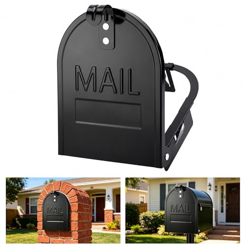 RUBII Magnetic Mailbox Door Replacement 6 1/4 x 8 1/4 Snap-in Mailbox Door Panel Black Metal Mail Box Doors for Outdoor Residential Brick Mailbox Doors Repair
