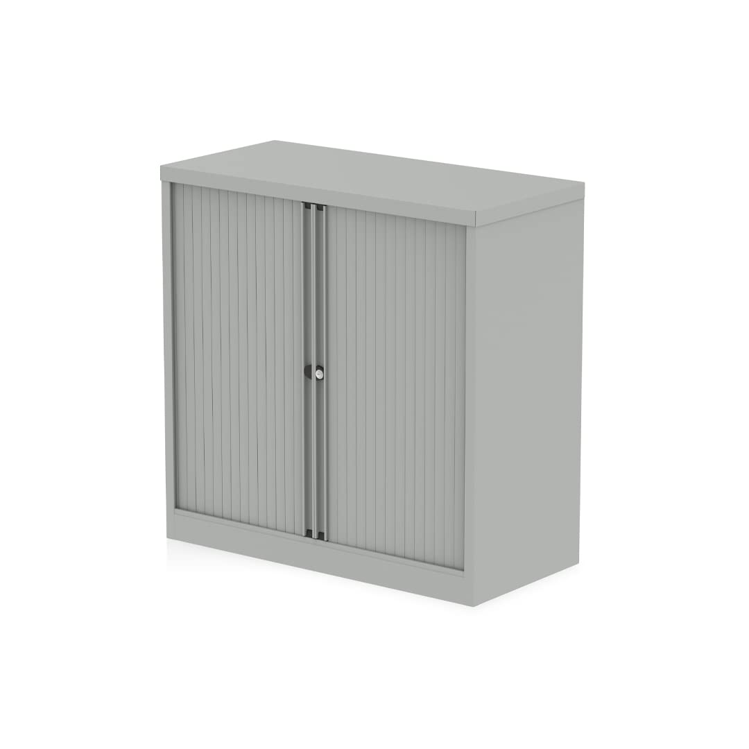 Qube by Bisley Office Classroom Teacher Low Tambour Cupboard Storage Unit Goose Grey