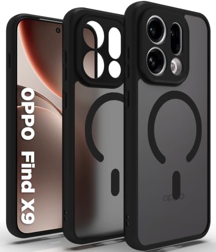 Image of RIGGEAR Shockproof Sleek Hybrid Armor Magnetic Back Cover Case Compatible with MagSafe Accessories for Oppo Find X9 5G (Smoke Black Matte PC + TPU Black Bumper)