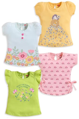 Image of LuvLap Baby Girls 100% Cotton Half Sleeve Girls Top Pack of 4