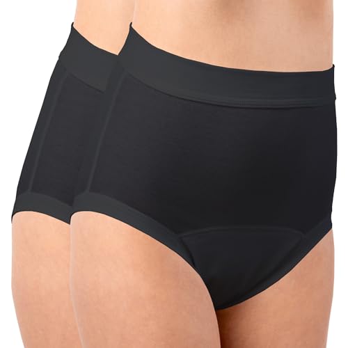 HERMKO 1265 2er Pack Damen Inkontinenz Slip mit Weichbund aus Bio-Baumwolle, Farbe:schwarz, Größe:44/46 (L)