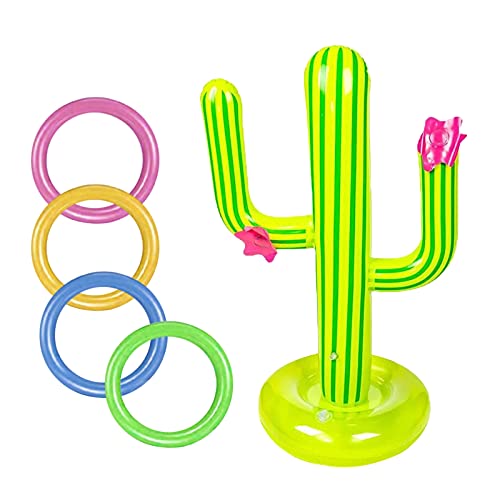 Tekaopuer Ensemble de jeu de 4 cactus gonflables, comprend 1 cactus gonflable, 4 anneaux gonflables colorés pour fête de jeu de piscine (1 pièce) Cover