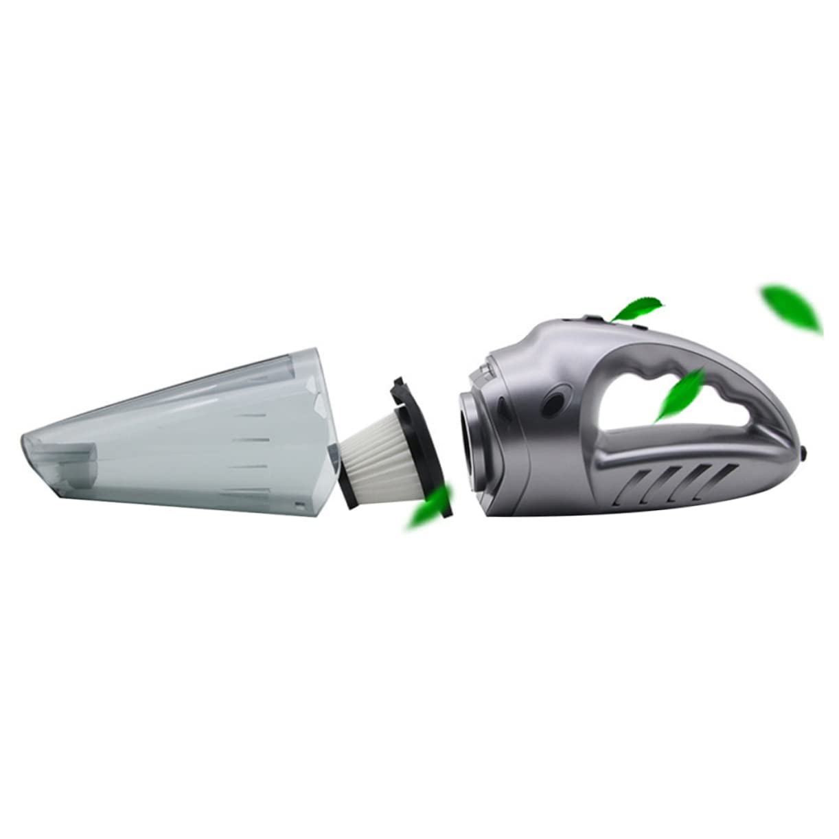 Cabilock Aspiradora de Mano para Coche Portátil Mini en Abs Plata | Uso en Seco y Húmedo, Cable de Carga USB Incluido, Formato Compacto para Migas y Pelo