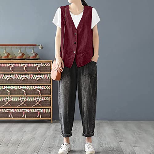 COTECRAM Cotton Linen Vest for Women 2023 Casual Sleeveless Button Down Jacket Lightweight Summer Loose Vests Outerwear4