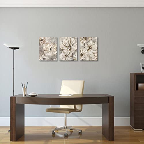 Abstract Beige Flower Canvas Painting 3 Panels Modern Floral Wall Art Picture Decor Artwork For Living Room Bedroom #TOP4