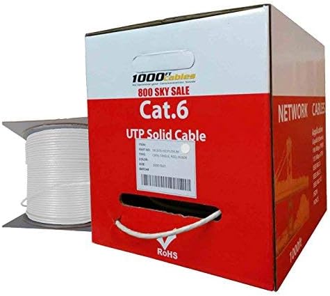 Cat6 Plenum CMP Rated 23AWG (1000 Feet) 550MHz Solid Ethernet Unshielded Twisted Pair (Utp) Networking Cable (White)