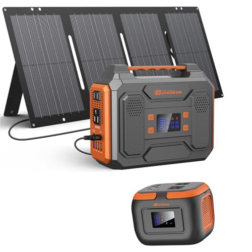 Estación de energía portátil solar 300W ZeroKor con panel solar plegable 60W cargador, banco de energía portátil 120W 110V con salida AC para camping, RV, van, hogar, aventura al aire libre con USB C