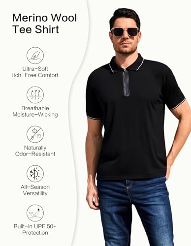 Merino Wool Polo Shirts for Men for Work Sport, Lightweight Breathable Moisture Wicking Mens Polo Shirt Short Sleeve4