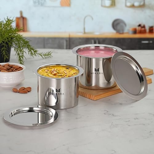 Image of MIKARA Stainless Steel Tope with Lid | Flat Bottom Patila | Heavy Duty Kitchen Cookware | for Gas & Induction Use | Strong, Durable & Multipurpose | Space Saving | 1150ml, 1400ml