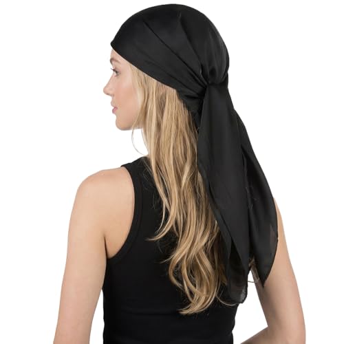 RIIQIICHY 35 Inch Black Head Scarf for Women Hair Scarf Like Silk Scarf Square Scarf Bandanas for Women