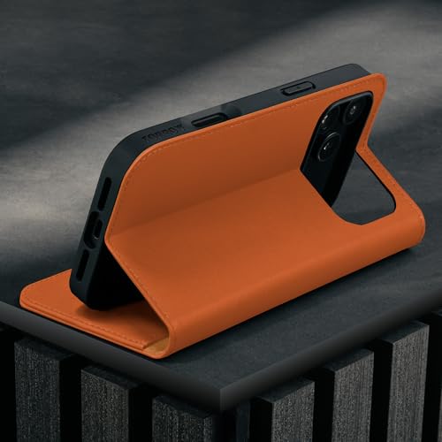 Étui iPhone 17 Pro Max cuir orange antichoc compatible MagSafe