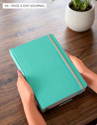 Image of NEORAH -A5 PLAIN | 368 Pages - 110 Gsm |PAGE A DAY JOURNAL (21x14.8 cm)-Hardcover Unruled Notebook |Back Pocket |3 Silk Book Mark - Completely HANDMADE for Journaling,writing- TEAL