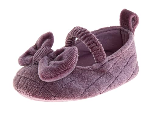 Josmo Infant Girls Velvet Crib Sandal Soft Sole Baby First Walker Bow Strap for Newborn Size 2-4