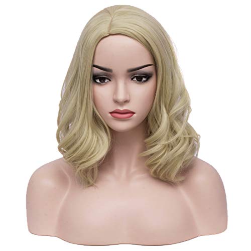 BERON Short Bob Curly Blonde Wig Women's Halloween Cosplay Costume Wig Daily Use Party Wig (Blonde)