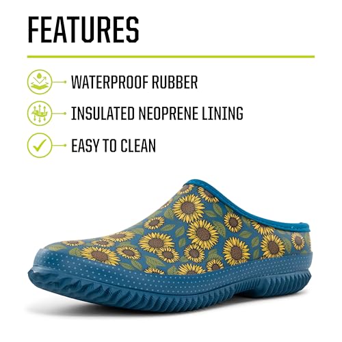 Image of Western Chief Women's Neoprene Waterproof Insulated Rubber Garden Clogs | Ladies footwear with warm lining, removable EVA comfort insole, and easy rinse self-cleaning outsole for wet weather chores