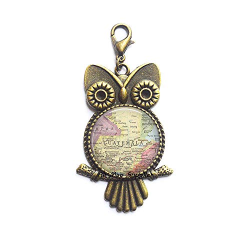 AllMapsupplier Fashion Owl Zipper Pull,Guatemala map Owl Zipper Pull,Guatemala map Lobster Clasp,Guatemala map Jewelry,Guatemala Lobster Clasp Travel map map Jewellery,A0141