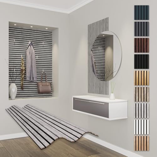 HEXIM Paneles Acústicos 118x60cm - Pared de Lamas Flexible Madera MDF Paneles de Pared Revestimiento de Lamas Revestimiento Mural (1 panel / 0,708 m² Chicago Concrete - APF10)