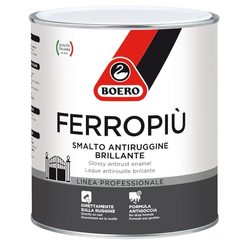 FERROPIU' MICACEO BOERO SMALTO ANTIRUGGINE X INTERNI ED ESTERNI APPLICABILE DIRETTAMENTE SULLA RUGGINE, ASPETTO ANTICO LT. 0,750 NERO GRAFITE GRANA GROSSA.