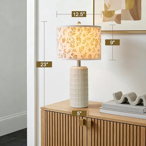Image of PoKat 23'' Dried Flowers Table Lamp for Bedroom Nightstands, Birthday Gifts for Women Mom, House Warming Gifts New Home Decor, Ceramic Lamp for Living Room Nursery, Modern Bedroom Lamp for Dresser