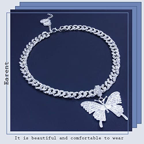 Earent Crystal Butterfly Choker Necklace Rhinestone Pendant Necklaces Chain Sparkly Butterfly Jewerly Fashion Party Accessories For Women And Girls (B1 Silver) #TOP2
