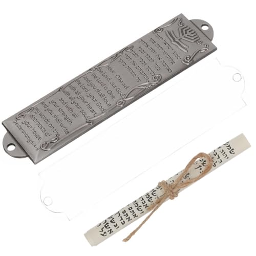 ULDIGI Mezuzá Decorativa de Metal Antigua 132 Mm Color Plata, Placa Artesanal con Pergamino para Puerta, Adorno Religioso Católico para Decoración de Hogar y Bendición