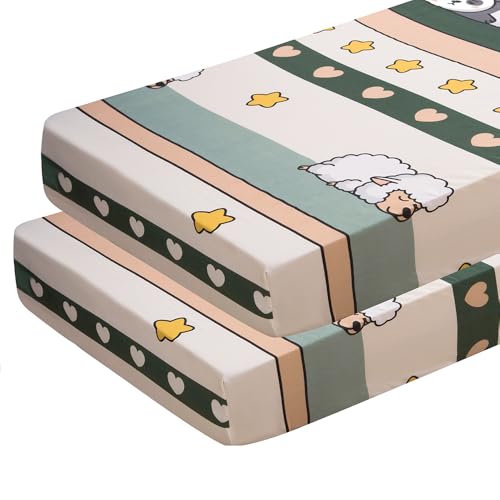 Image of Soft Animals Printed Crib Sheet for Boys Girls,2 Pack Crib Mattress Sheet or Toddler Bed Sheet, Baby Fitted Crib Sheet (Green Panda)