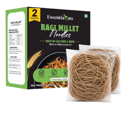 Essentiaeats Ragi Millet Noodles Includes Tastemaker 400g Pack of 2, No Maida Not Fried No Preservatives No MSG Healthy Hakka Noodles Ready to Cook