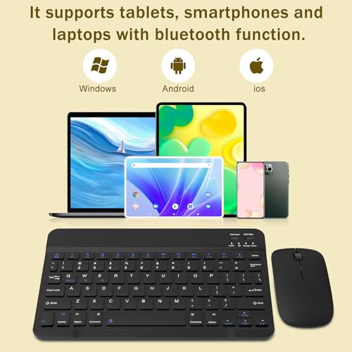 Image of Rechargeable Bluetooth Keyboard and Mouse Combo, Universal Ultra-Slim Wireless Keyboard Mouse Set for Android Windows iPad iPhone Samsung Tablet Portable Compact Keyboard Set (Black)