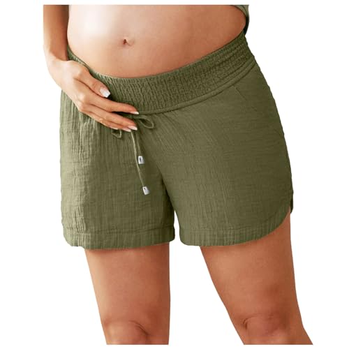 2024 - Pantalones cortos de maternidad con pliegues de doble capa para mujer Pantalones cortos de algodón con cintura elástica con cordón en la parte inferior del vientre y Short Deportivo Mujer (S)