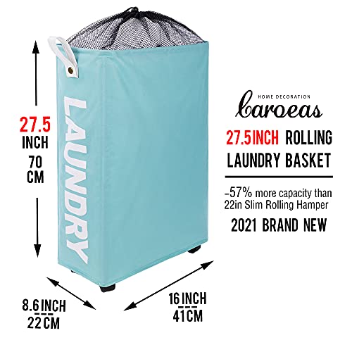 Caroeas X-Large Slim Laundry Baskets 27" Tall With Leather Handle (7 Colors), Laundry Basket On Wheels, Collapsible Laundry Hamper, Rolling Hamper Dorm Baskets #TOP1