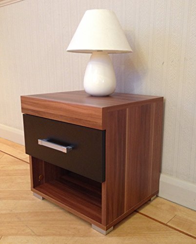 DRP Trading Chest of 5 Drawers Tall Boy & 1 Drawer Bedside Table in Black & Walnut Bedroom Furniture - Image 9