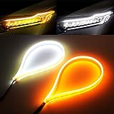 シーケンシャル ウインカー LEDテープ 流れるウインカー アンバー ホワイト 2色 切替 60CM カット可能 超薄型 シリコン 柔らかい シーケンシャル ウインカー デイライト 流れるLEDウィンカー ダブルカラー 車種問わず装着可能 12V車 日本車専用 取付簡単 取り扱説明書 汎用品 2本1セット (ホワイト/アンバー 2色)