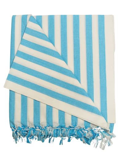 Image of Arvore Bunkaar Pure Handloom 100% Soft Desi Bamboo Viscose Soft Bhagalpuri Andi Chadar /Summer Blanket /Khes /Top Sheet /AC Blanket /Odhne wali Chadar (Turquoise, Striped, 1, Bhagalpuri Chadar)