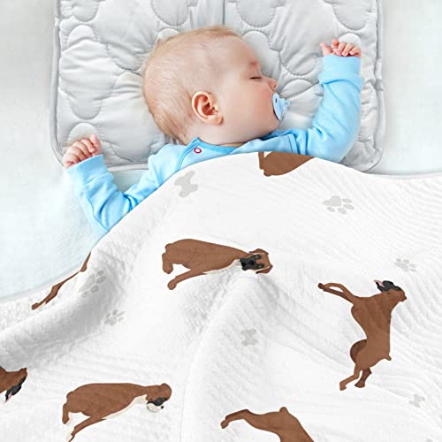 Image of Swaddle Blanket Boxer Dog Cotton for Infants, Receiving Lightweight Soft Swaddling for Crib, Stroller, Nursery, Puppy, 30x40 in