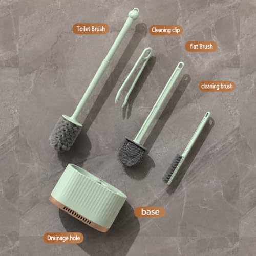 Image of HomeCloud Wall Mounted Silicone Toilet Brush | Soft Bristle Bathroom Cleaning Brush with Holder | Modern Japanese Design | Quick-Drying & Hygienic (Green)
